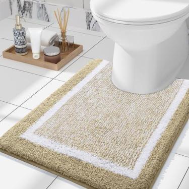 Imagem de Tapete de banho OLANLY Toilet em forma de U 60x50cm Microfibra bege/br