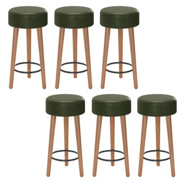 Imagem de Kit 06 Banquetas Baixa Cozinha Paris Estofada D-33 Pés de Madeira Rosqueáveis Corano Verde - Desk Design