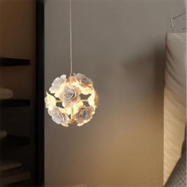 Imagem de Lâmpada Pingente de Flor de Rosa Contemporânea LED Americana Pastoral Cerâmica Restaurante Quarto Bar Balcão Cloakroom Corredor Luz (D 1 luz)