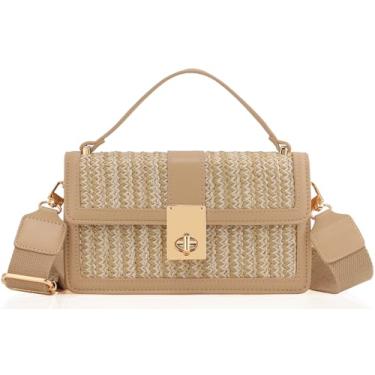Imagem de DEXMAY Bolsas transversais de tecido de palha para mulheres - bolsa de praia Boho com alça superior │Bolsa clutch de ombro com alça larga ajustável, Ráfia bege/aveia, Medium, Bolsas transversais