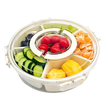 Imagem de Pesilo Bandeja de servir dividida com 12 compartimentos com tampa e alça, recipiente de plástico transparente para doces de frutas vegetarianas, organizador de armazenamento portátil redondo para