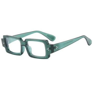 Imagem de Óculos de sol retrô feminino e masculino com lentes UV400, rebites retangulares, transparentes e degradê (verde e branco)