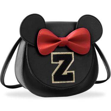 Imagem de Presentes de aniversário para meninas de 2, 3, 4, 5, 6, 7, 8, 9 e 10 anos de idade, bolsa infantil infantil para meninas pequenas com laço de orelha de rato personalizado, Letra preta pequena, Z, Z