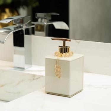 Imagem de Saboneteira Líquido 250ML Porta Sabonete Decorativo De Vidro EFEITO MÁRMORE Porta Álcool Gel Porta Sabonete Líquido (Off white com enfeite,Unid)