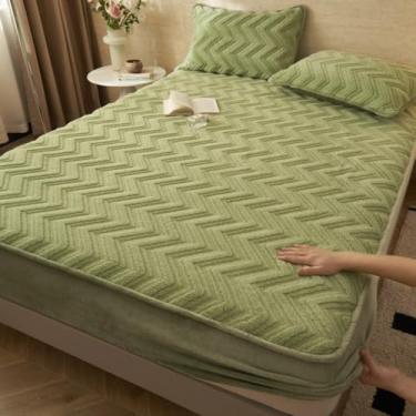 Imagem de Capa de colchão de luxo de veludo de leite para todas as estações, capa protetora de colchão, antiderrapante, com bordas elásticas, fácil de cuidar e à prova de poeira - verde | 180 x 200 cm (conjunto