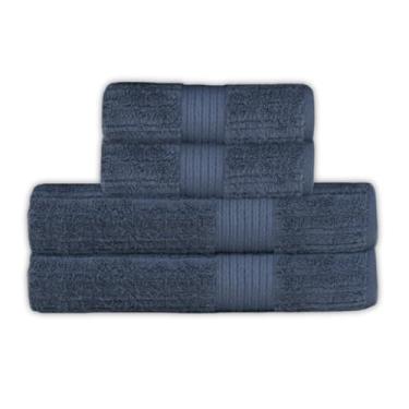 Imagem de Jogo De Banho Gigante Buddemeyer - Toalha Banhão Fio Penteado Canelado - 100% Algodão - Kit 4 Peças (Azul 1950)