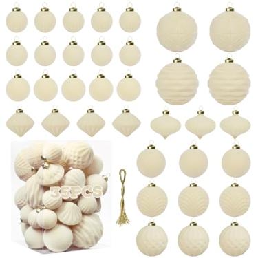 Imagem de Enfeites de bola de veludo, bolas de Natal, bege creme, 35 peças, enfeites de bola de árvore de Natal, sortidos para decoração de guirlanda de festa, decoração de chá de bebê, primeiro Natal