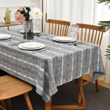 Imagem de Limalred Farmhouse Toalha de mesa retangular bordada listrada, resistente a vincos, de linho pesado, resistente a rugas, capa de mesa de café para decoração de banquetes de festa em casa, 91 x 139 cm