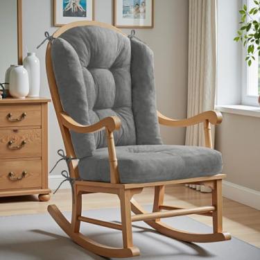 Imagem de Almofada para cadeira de balanço Wingback - Almofadas de cadeira Adirondack grandes, esponja de alta densidade, almofadas de balanço internas de chenille confortáveis com laços, conjuntos de 2 peças
