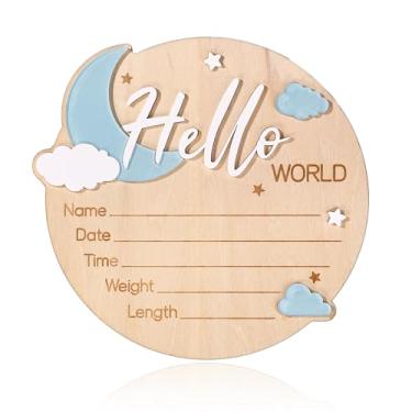 Imagem de Bebê Anúncio Placa, 15cm Madeira Olá Mundo Sinal de Boas-Vindas para Recém-Nascidos Placas com Nomes de Bebês para Hospital Berçário e Criança Quarto