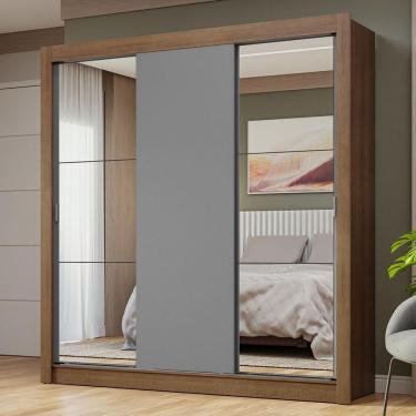 Imagem de Guarda-roupa Casal 3 Portas Correr Espelhos Rustic/cinza