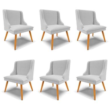 Imagem de Kit 6 Cadeiras Decorativas Sala De Jantar Pés Palito De Madeira Firenze Linho Cinza/natural G19 - Gran Belo