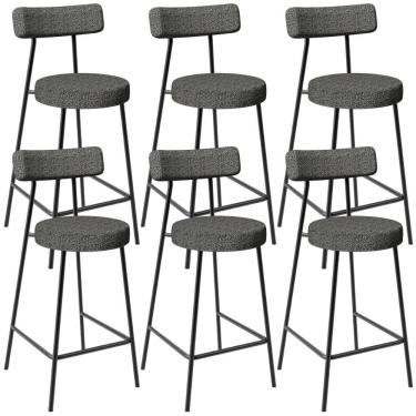 Imagem de Kit 06 Banquetas Baixa Para Cozinha Sala De Jantar Bar Bancada Milão L02 Linho Mescla Chumbo - Lyam Decor