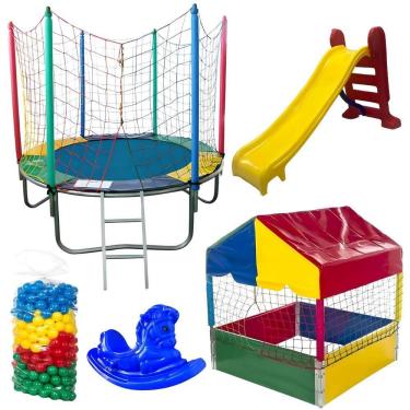Imagem de Kit Pula Pula 1,83m + Piscina De Bolinhas 1,00m + 500 Bolinhas + Escorregador Médio + Gangorra 1 L