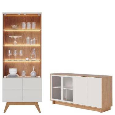 Imagem de Cristaleira Noronha Off White Matte Freijó Com Aparador Para Sala Buff