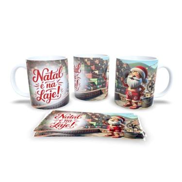 Imagem de Caneca de Natal com Papai Noel Surfista, Porcelana Branca, Tema Tropical, Decoração Praiana de Natal (19995)
