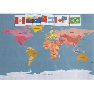 Imagem de Jogo Educativo Mapa Países e Suas Bandeiras com 48 Cartas - Brinquedo Geografia Infantil