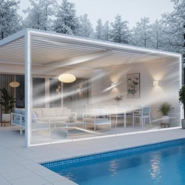 Imagem de Wovnet 2 peças de lona de vinil transparente de 2 x 6 m para pátio, lona de PVC de 20 mm, cortina de vinil de plástico à prova d'água, cercado de pátio transparente para folhas de janela, jardim