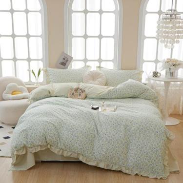 Imagem de Conjunto de capa de edredom MOTNTD Floral Ruffle Cotton Twin XL