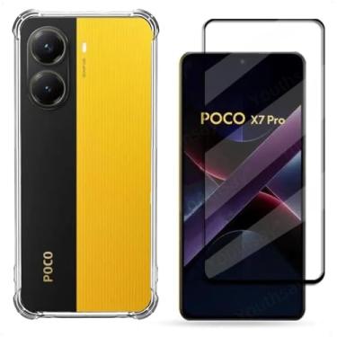 Imagem de Kit Capa Capinha Anti-Impacto + Película 3D Vidro Temperado Para Xiaomi Poco X7 5G | Proteção Total | Transparente | Case Air Anti Impacto + Película De Vidro Temperado 3d