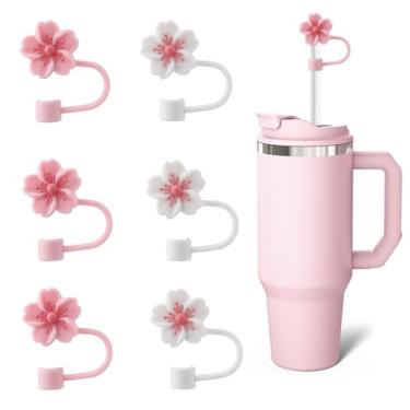 Imagem de Bchjatk Capa de palha branca para copos 6 peças de cobertura de palha de flores para copos 1,134 g Capa de canudos de silicone 0,4 pol/10 mm Toppers presentes para amigas mulheres meias