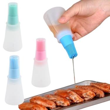 Imagem de 2 pçs/conjunto de escovas de garrafa de óleo de silicone, pincéis para churrasco/pastelaria, churrasqueira, óleo, mel/molho, escova para garrafa, azul