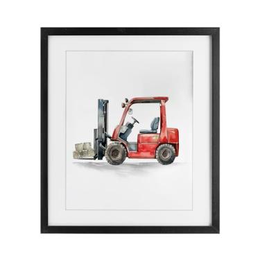 Imagem de Stupell Industries Impressão emoldurada de bétula Working Trucks Empilhadeira sob vidro, design de Christine Simpson Art, 53 x 43 cm