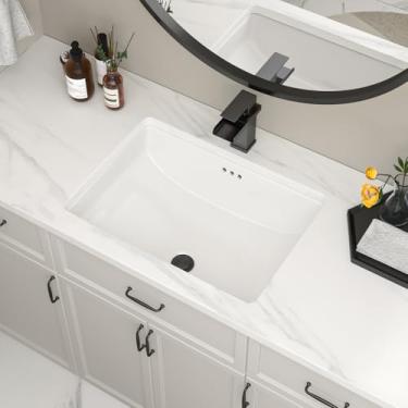 Imagem de Lofeyo Pia de banheiro embutida de 58 cm x 40 cm branca retangular pia de banheiro pia de cerâmica pia de banheiro pia de vaso de banheiro pia de vaso