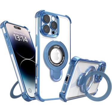 Imagem de Likuofiw Capa magnética para iPhone 16 Pro Max com proteção total da lente da câmera (compatível com MagSafe), à prova de choque, fina, galvanizada, amortecedor, transparente, suporte invisível