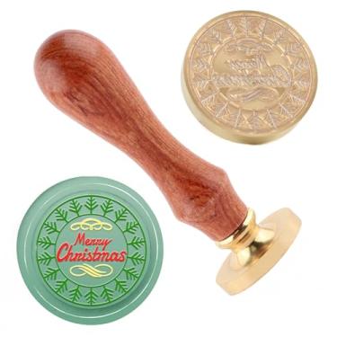 Imagem de Carimbo de lacre de cera de Natal, carimbos de latão e cabo de madeira, cabeça para cartões de Natal, convites, cartas, envelopes, cartões de felicitações, presentes