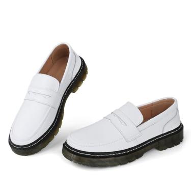 Imagem de CLAKBLRG Mocassins femininos clássicos Penny mocassins femininos modernos para dirigir mocassins femininos, Branco, 35