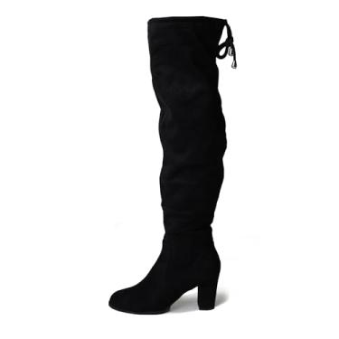 Imagem de J. Adams Botas femininas de cano alto acima do joelho Aspen – salto alto grosso elegante para outono e inverno, Camurça vegana preta, 39