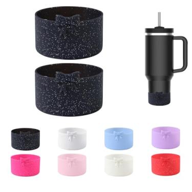Imagem de CDYLDXG Bota protetora de silicone com laço em pó com glitter, compatível com Stanley Cup 20/30/1,134 g, para Stanley Boot para Stanley Cup Acessórios, para Hydroflask Boot 340.2-680.4 g (preto)