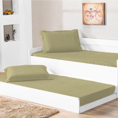 Imagem de Cobre Leito Bicama Com Porta Travesseiro Pratico Solteiro 2 Pecas - Caqui