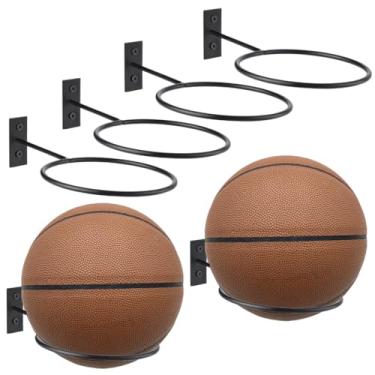 Imagem de Chewtoyo Suportes de bola montados na parede 6 pacotes, suportes de armazenamento de bola de metal resistente com parafusos, suportes de exibição para basquete, futebol, vôlei, bola de rúgbi