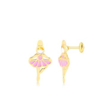 Imagem de Brinco Infantil Bailarina De Resina Folheado A Ouro - Radhau Joias, Ún