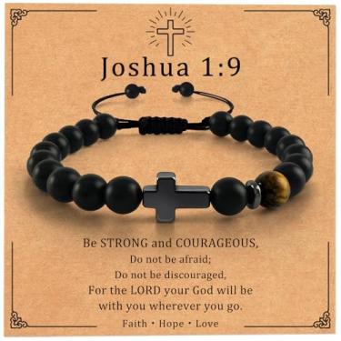 Imagem de Uoiispet Pulseira de cruz para meninos adolescentes, joias cristãs religiosas, pulseiras com contas ajustáveis, Páscoa, Natal, batismo cristão, presentes de aniversário para filho, neto, sobrinho