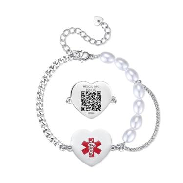 Imagem de AOAMID Pulseira de identificação médica com código QR para mulheres e homens, pulseiras de alerta médico de código QR ajustável, informações dinâmicas da web, ML, Sem Pedra Preciosa