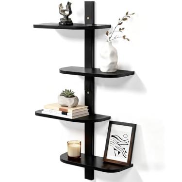 Imagem de Afuly Prateleiras flutuantes pretas para exibição de parede, prateleira de madeira, para sala de estar, quarto, banheiro, moderna, pendurada, planta decorativa, foto, pinheiro, decoração de casa