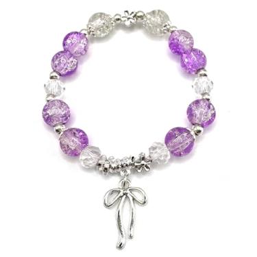 Imagem de danytes Pulseira elástica de contas de vidro com laço cintilante aura berloque pulseiras para casais para mulheres, presentes inspiradores para mãe, filha, irmã e melhor amiga, Small, Vidro Liga de