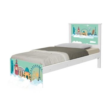 Imagem de Cama Solteiro Adesivada Mundo Viagens Com Colchão