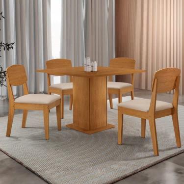 Imagem de Mesa De Jantar Loren 90cm Mdf 4 Cad Copper Moderna Mobilia Veludo Creme/ Laminado