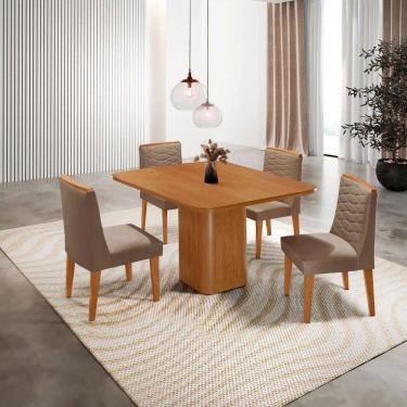 Imagem de Mesa De Jantar Eloise Canto Copo 4 Cadeiras Moderna Mobília Veludo Capuccino/naturalle