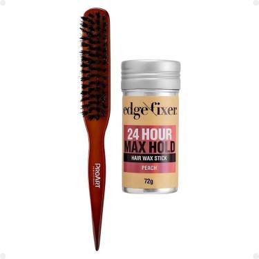 Imagem de Kit Cera Fixadora de Cabelo Edge Fixer Kiss New York Pêssego e Escova para Acabamento e Penteado Proart