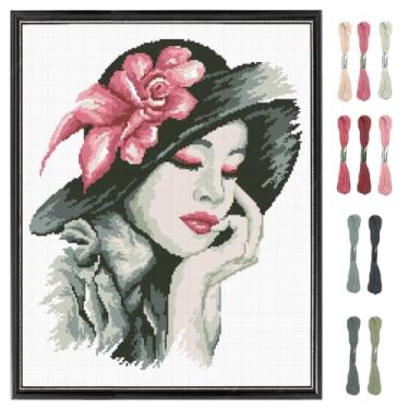 Imagem de FREEBLOSS Elegante kit de ponto cruz estampado para mulheres, kits de bordado de pintura de parede para iniciantes com instruções impressas, kit de ponto cruz de 11 CT para adultos, artesanato, 40 x