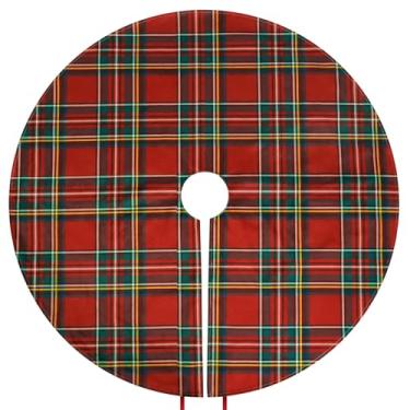 Imagem de Saias de árvore de Natal Royal Stewart Tartan – Saia xadrez vermelha escocesa de 91 cm, decoração clássica de Natal para árvores artificiais e reais, tapete de árvore de Natal tradicional para casa de