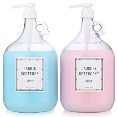 Imagem de 2 dispensadores de detergente líquido para roupas de vidro - Dispensadores de garrafa de vidro de 1 galão - Dispensador de detergente para roupas para amaciante de tecidos, alvejante, xampu, sabonete