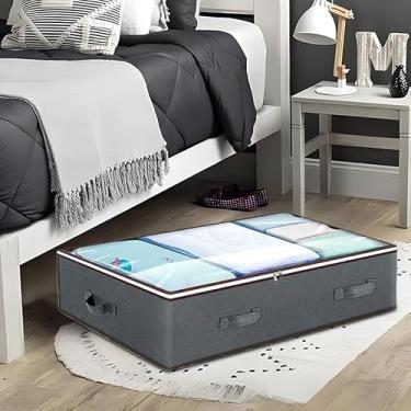 Imagem de Recipiente de armazenamento sob a cama com tampa com zíper e janela transparente, sacos de armazenamento dobráveis sob a cama para cobertor, organizador de edredom para roupas, suéteres, travesseiros