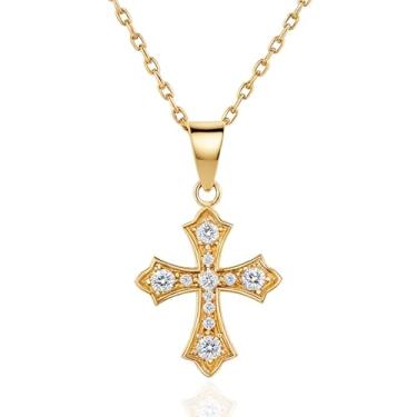 Imagem de ZUKNC Colar de cruz para mulheres, colares com pingente de zircônia cúbica banhada a ouro 18K - joias religiosas delicadas - presentes de dia dos namorados para ela, presentes de aniversário