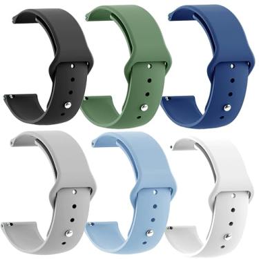 Imagem de LeyuBand Pacote com 6 pulseiras de silicone de 20 mm compatíveis com Amazfit Active 2/Active/GTR Mini/GTS 2 2e 3 4/GTS 2 4 Mini/Bip 3/3 Pro/Bip U Pro/Bip S Lite Smartwatch feminino e masculino